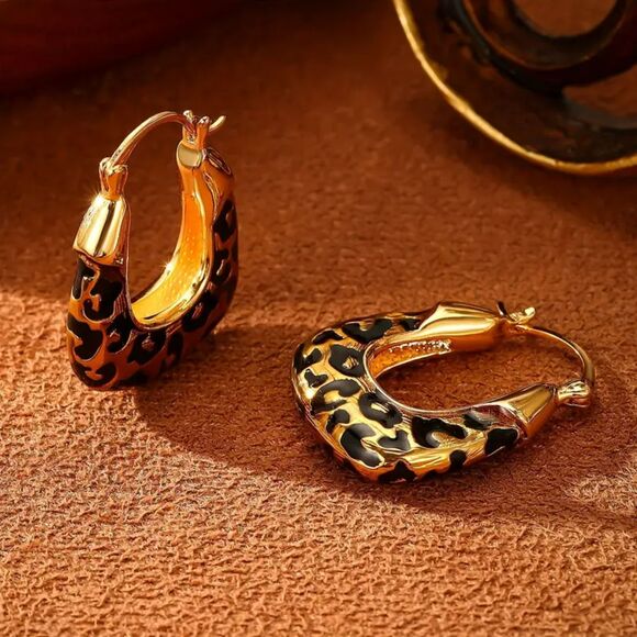 "Danielle" Leopard Print Square Hoop Earrings | Hypoallergenic - Picture 5 of 5